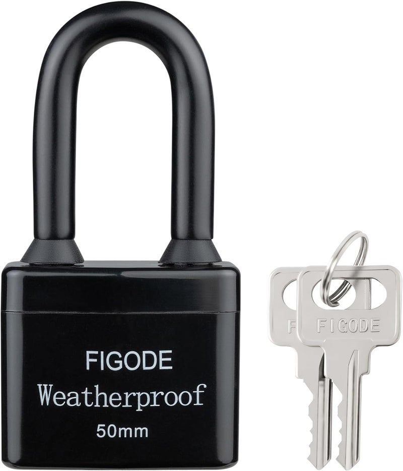 FIGODE ® Outdoor Waterproof Padlock, Large Heavy Duty Sturdy Covered Laminated Steel Keyed Lock, 2.2 in. Wide, Long Padlock - Image 1